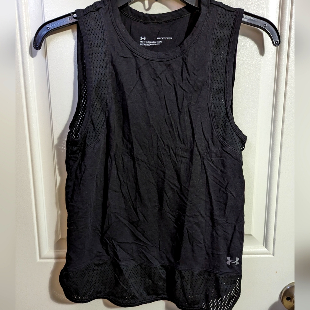 Women's black athletic tank top with mesh detailing size xs